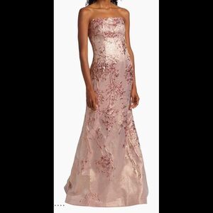 Rene Ruiz Strapless Gown in Blush with Floral Accents